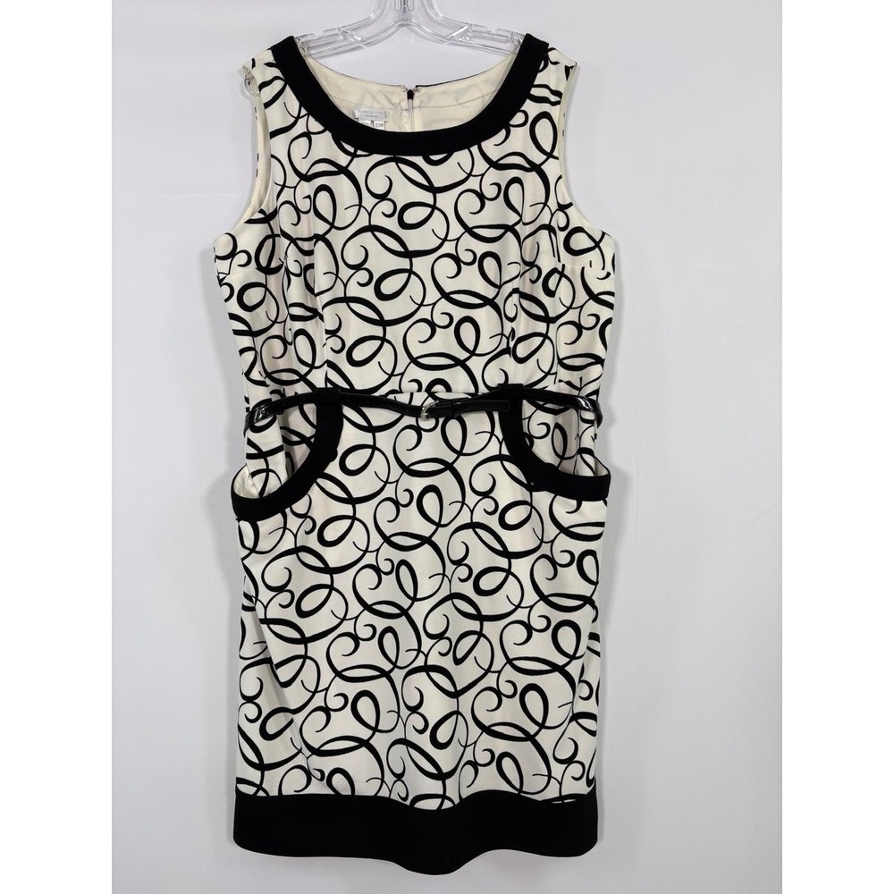 Women's London Times Dress. Belted With Pockets Black/White Sz 22W Career